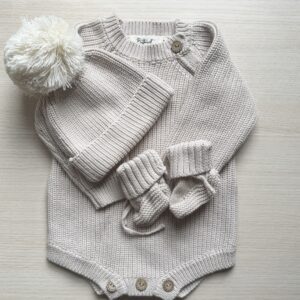 Knit Sweater Romper Set - Tan