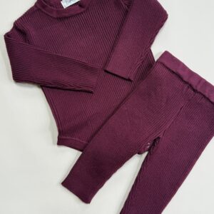 Ribbed Knit Romper Legging Set- Burgundy