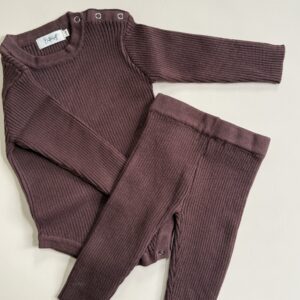 Ribbed Knit Romper Legging Set- Brown