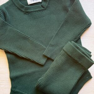 Ribbed Knit Romper Legging Set- Forest Green