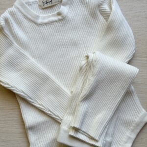 Ribbed Knit Romper Legging Set- Cream